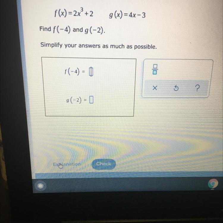 How is f(-4) and g(-2) determined to complete the function?-example-1