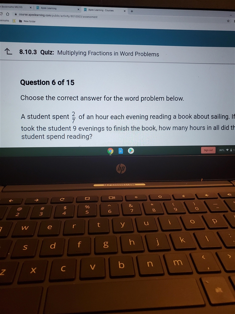 a student spent 2/7 of an hour each evening reading a book about sailing if it took-example-1