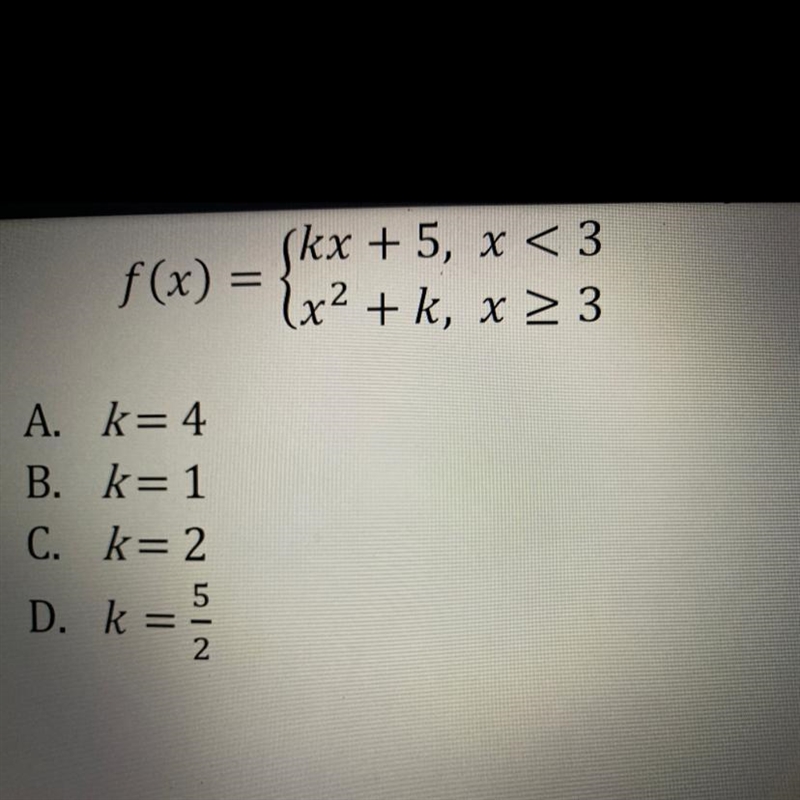 Determine the value of k for which f(x) is continuous.-example-1