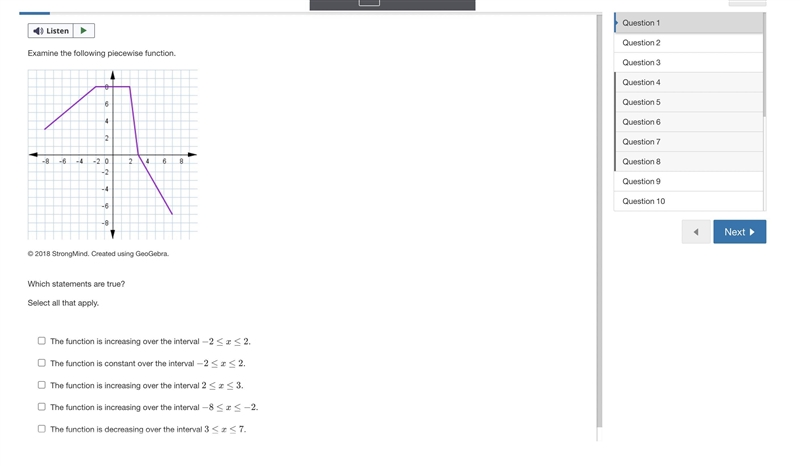 xamine the following piecewise function. A graph formed of straight line segments-example-1