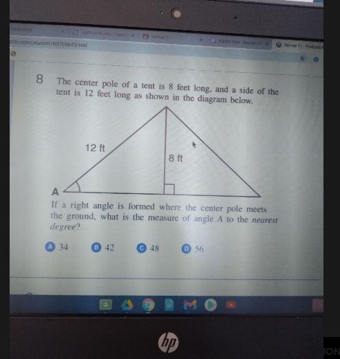 The center pole of a tent is 8 feet long, and a side of the tent is 12 feet long as-example-1