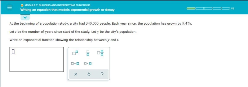 At the beginning of a population study, a city had 340,000 people. Each year since-example-1