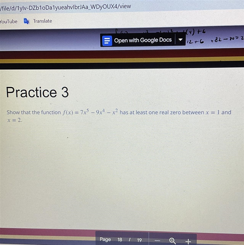 Show that the function has at least one zero between x=1 and x=2-example-1