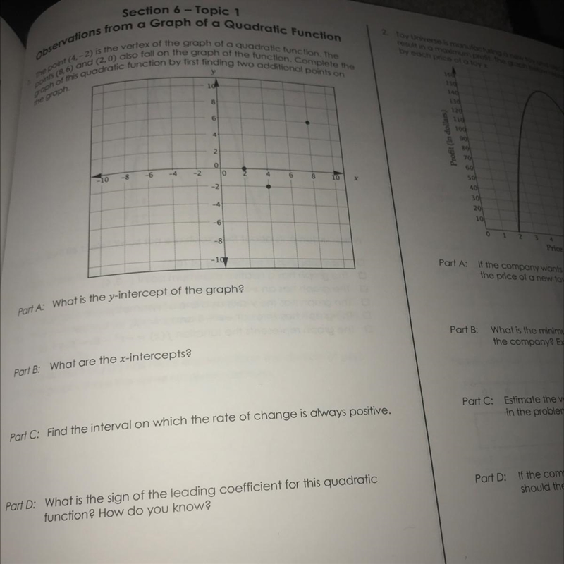 points (8,6) and (2,0) also fall on the graph of the function. Complete theThe point-example-1