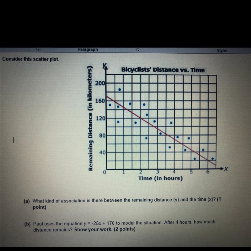 What kind of Association is there between the remaining distance Y and the time XPaul-example-1