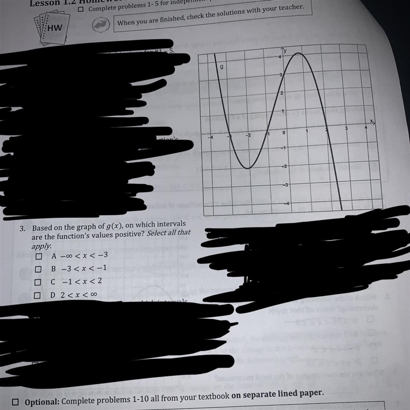 Based on the graph of g (x), on which intervals are the function's values positive-example-1