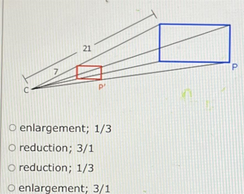 Determine whether that dilation is a reduction or an enlargement then find the scale-example-1