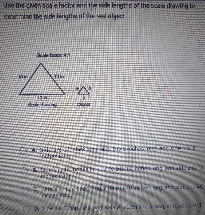 Use the given scale factor and the side lengths of the scale drawing to determine-example-1