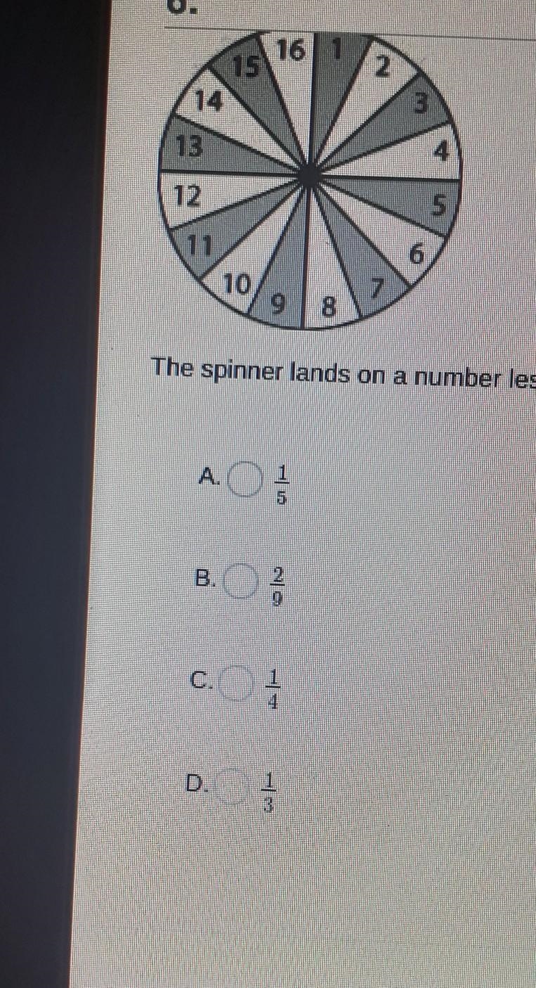 the carnival spinner shown is divided into equal sections . on every spin,each outcome-example-1