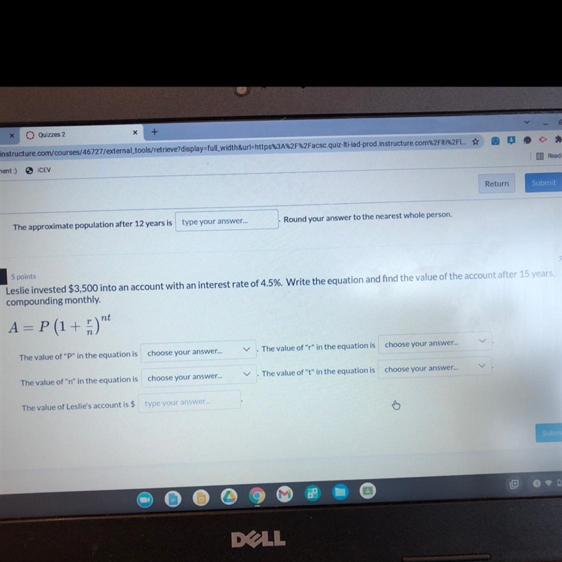 Help!! 20 pts leslie invested $3,500 into an account with an interest rate of 4.5%. write-example-1