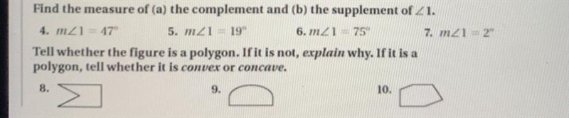 Find the measure of (a) the complement and (b) the supplement of angle. (look at picture-example-1