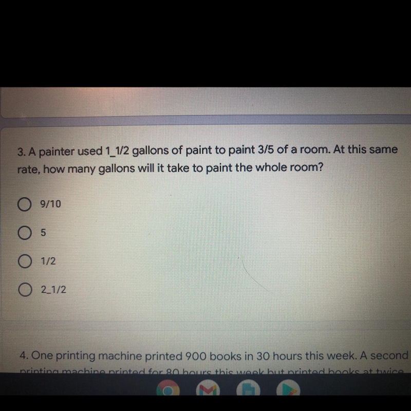 A painter used 1 1/2 gallons of paint to paint 3/5 of a room. At this same rate, how-example-1