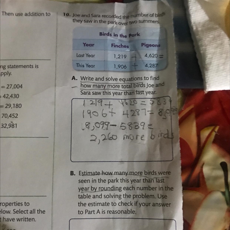 Please help A. Write and solve equations to find how many more total birds Joe and-example-1