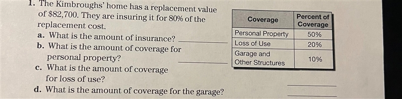 Use the table at the right to answer Problems 1 and 2.1. The Kimbroughs' home has-example-1