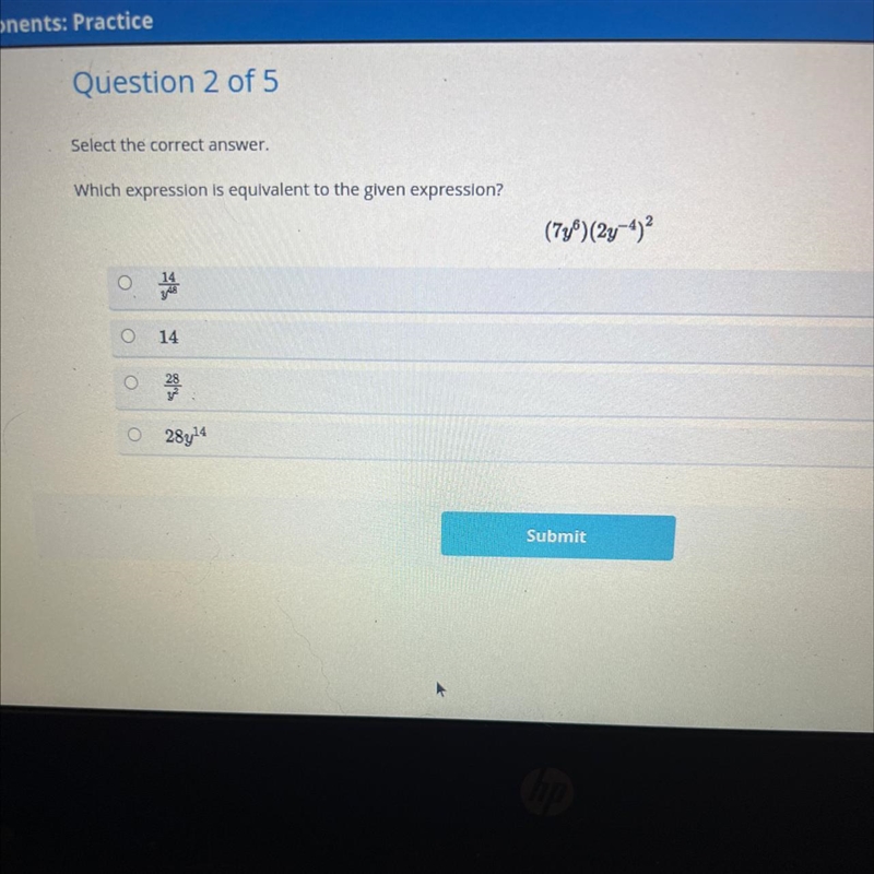 Select the correct answer. Which expression is equivalent to the given expression-example-1