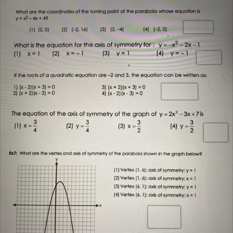 What are the coordinates of the turning point of the parabola whose equation is y-example-1