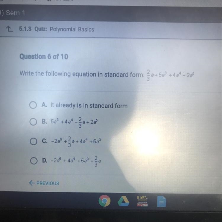 Write the following equation in standard form:a+52 +42" - 22"A. It already-example-1