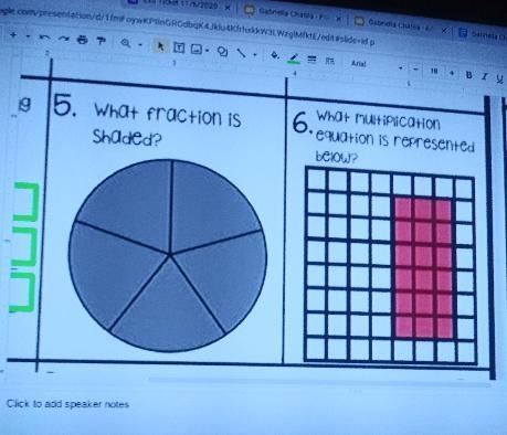 5. What fraction is 6. What multiplication equation is represented below?-example-1