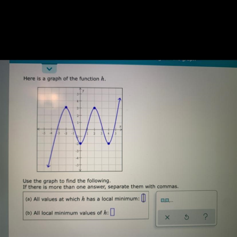 O GRAPHS AND FUNCTIONSFinding local maxima and minima of a function given the graph-example-1