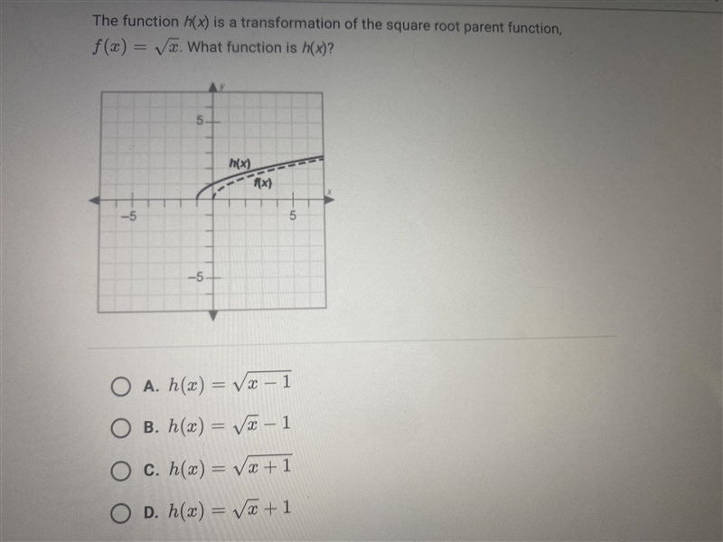 Please help! Functions and Relations. The function h(x) is a transformation of the-example-1