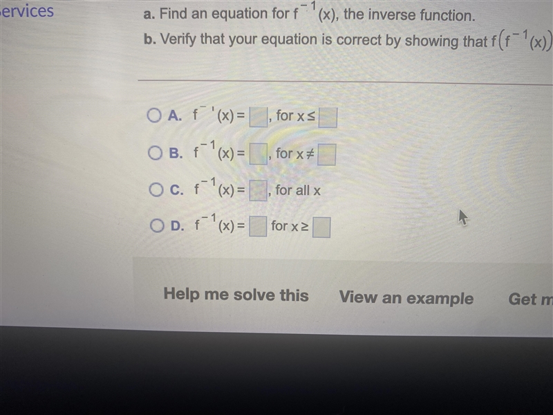 The function f(x)= 4x is one to one Find A and B-example-2