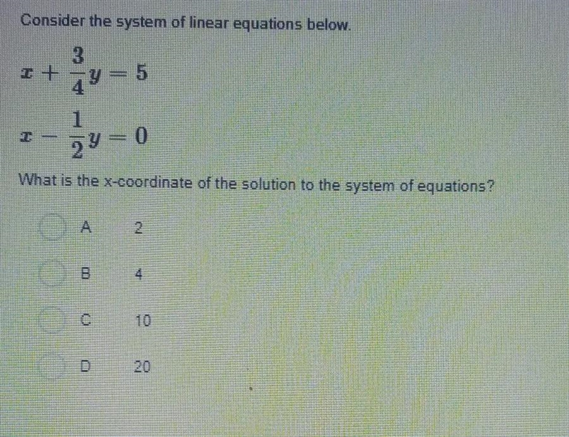 consider the aiatem of linear equations below.what is rhe x coordinate of the solution-example-1