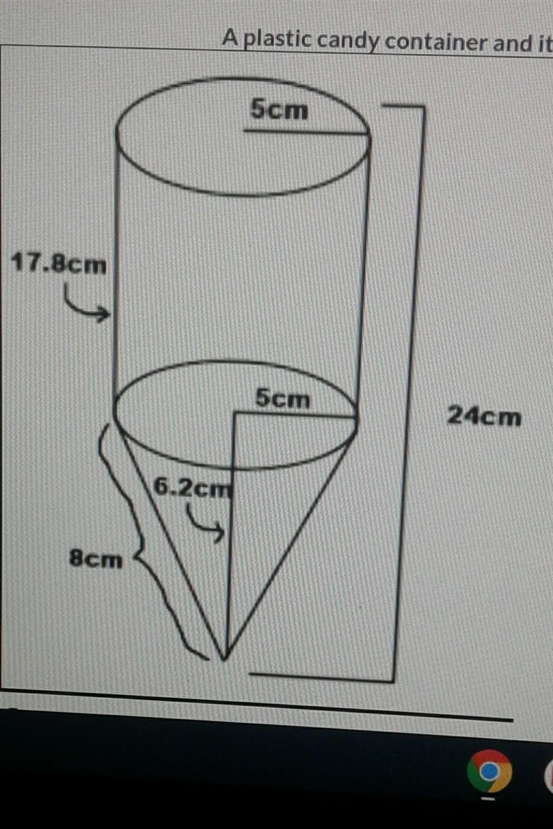 A plastic candy container and its dimensions are shown in the figure.What is the closest-example-1