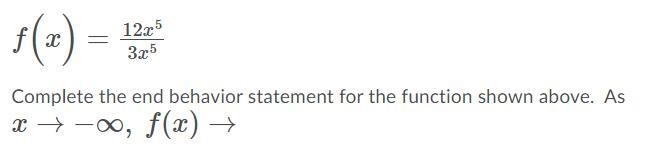 Complete the end behavior statement for the function shown above. Asx→−∞, f(x)→-example-1