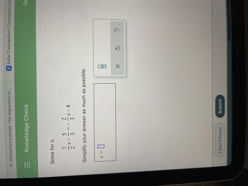 7/2x- 5/3= -2/3x-4 Simplify your answer as much as possible X= ?-example-1