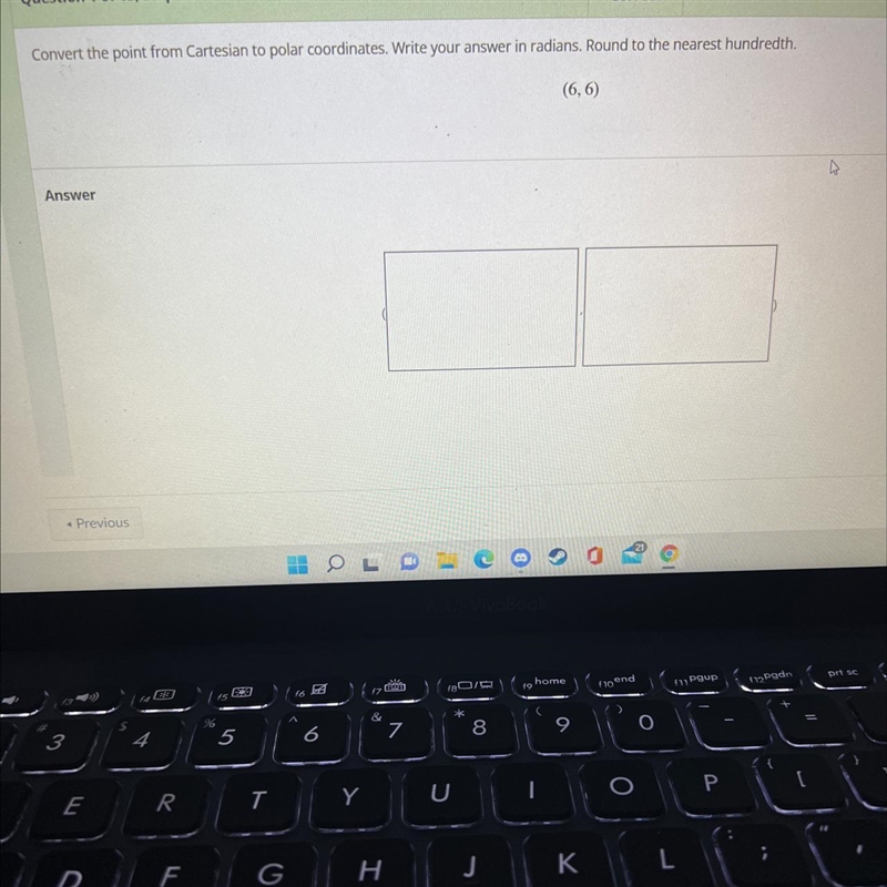 Convert the point from Cartesian to polar coordinates. Write your answer in radians-example-1