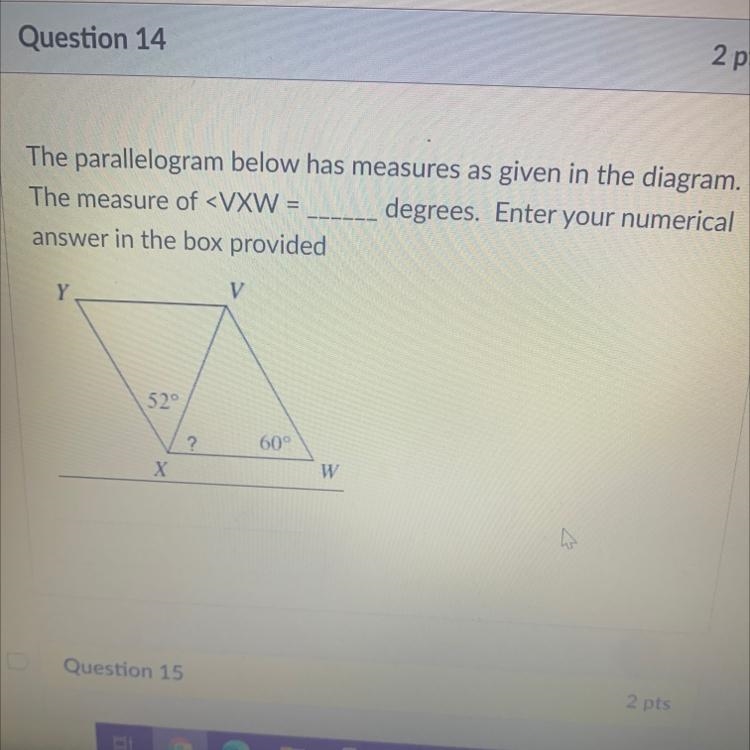 The parallelogram below has measures as given in the diagram.The measure of-example-1