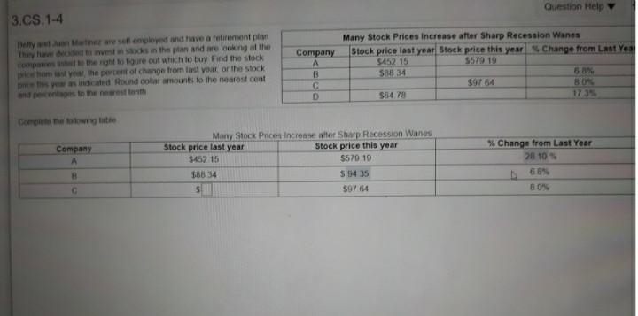 I need helping find Company C stock price last year-example-1