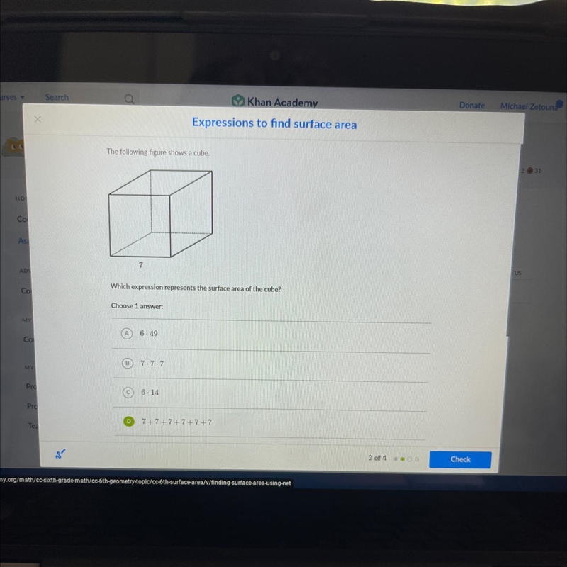 The following figure shows a cube. Which expression represents the surface area of-example-1