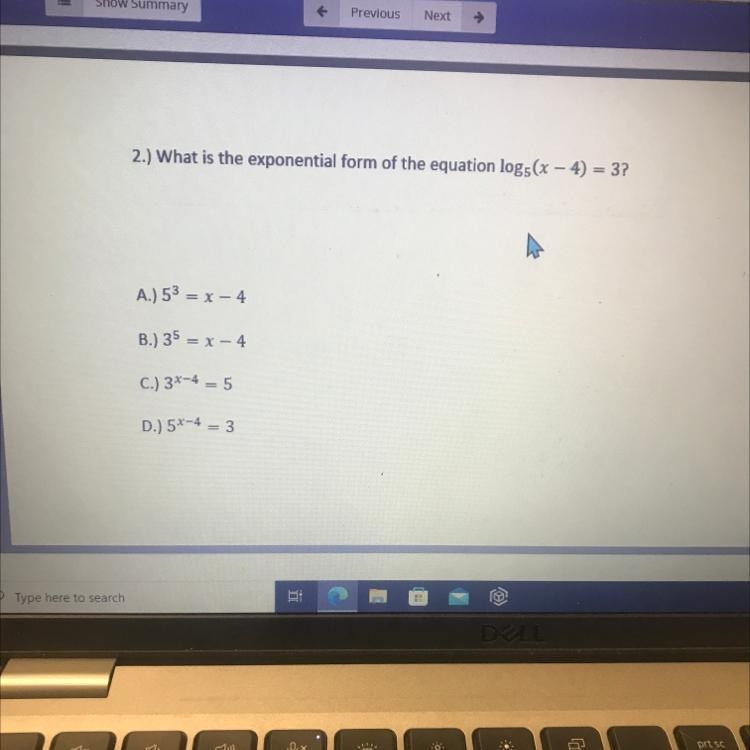 What is the exponential form of the equation log5(x-4)=3-example-1