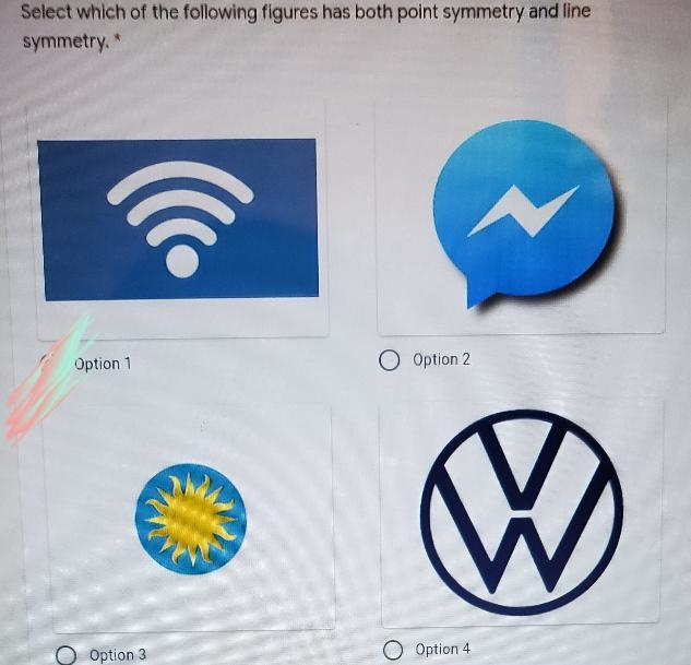Select which of the following figures has both point symmetry and line symmetry. * Option-example-1