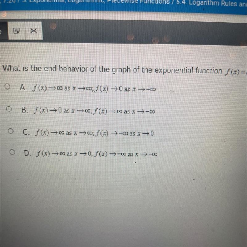 What is the end behavior of the graph of the exponential function f(x) = b^x when-example-1