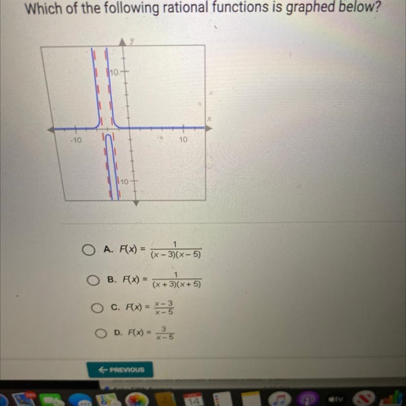 Which is the following rational functions is graphed below-example-1