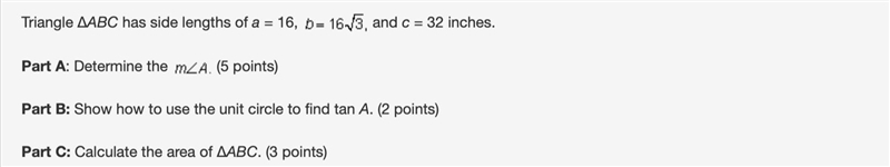 Triangle ΔABC has side lengths of a = 16, b equals 16 times radical 3 comma and c-example-1