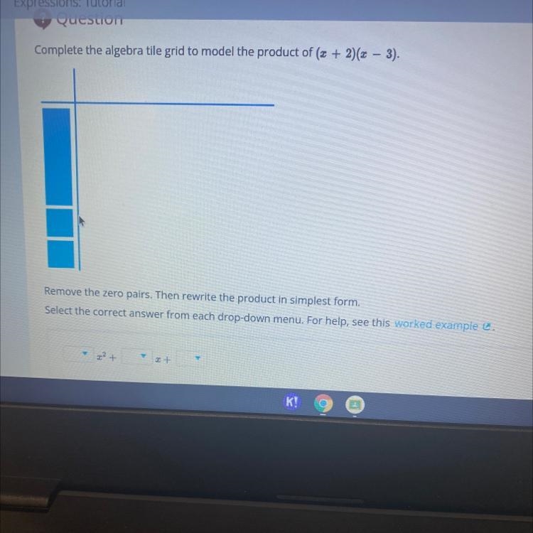 Complete the algebra tile grid to model the product of (x+2) (x-3) remove the zero-example-1
