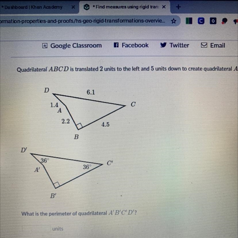 Quadrilateral ABCD is translated 2 units to the left and 5 units down to create quadrilateral-example-1