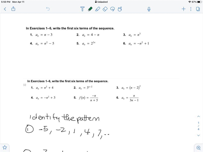 Please help me on the second portion, writing the first six terms-example-1