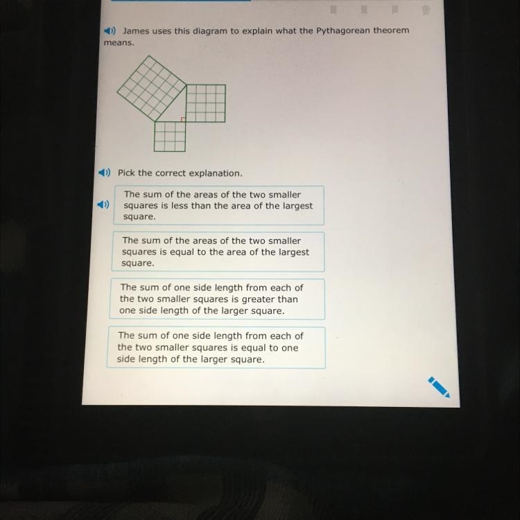 James uses this diagram to explain what the Pythagorean theorem. Pick the correct-example-1