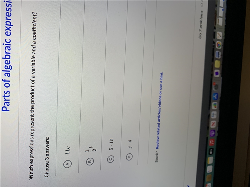 Which expressions represent the product of a variable and a coefficient?Choose 3 answers-example-1