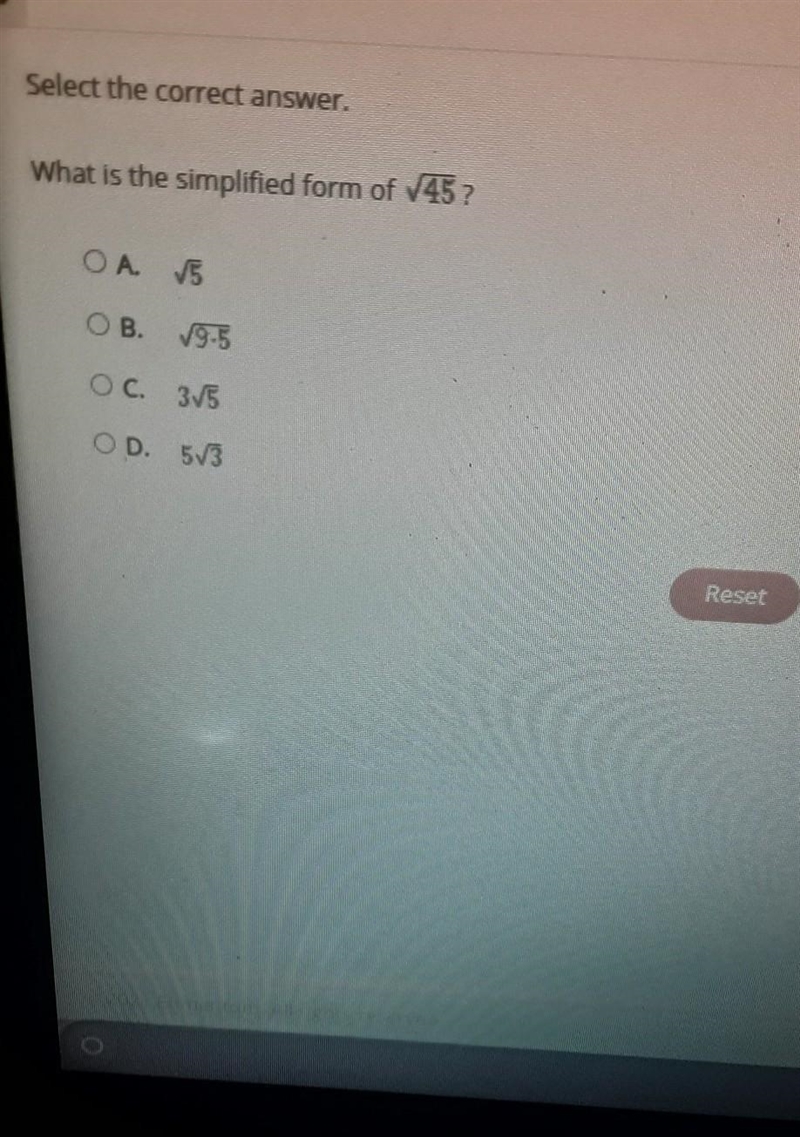 Select the correct answer what is the simplified form of 45-example-1