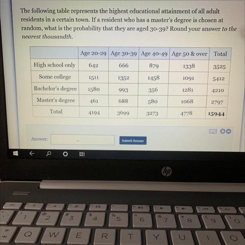 The following table represents the highest educational attainment of all adultresidents-example-1