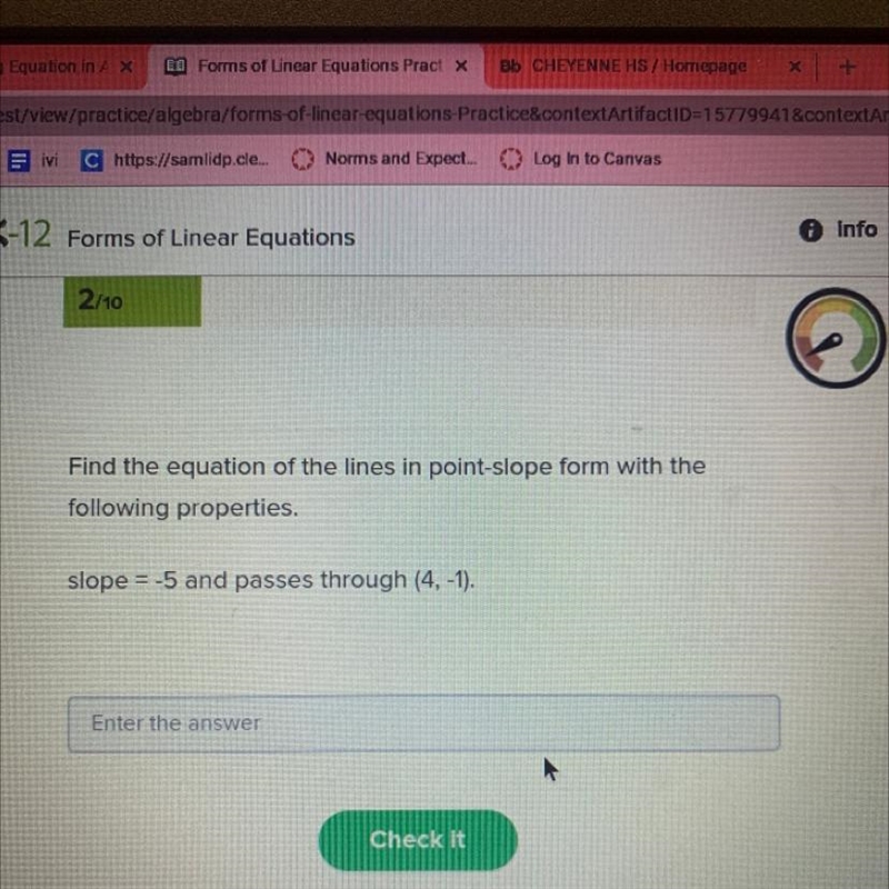 Find the equation of the lines in point-slope form with the following properties. slope-example-1