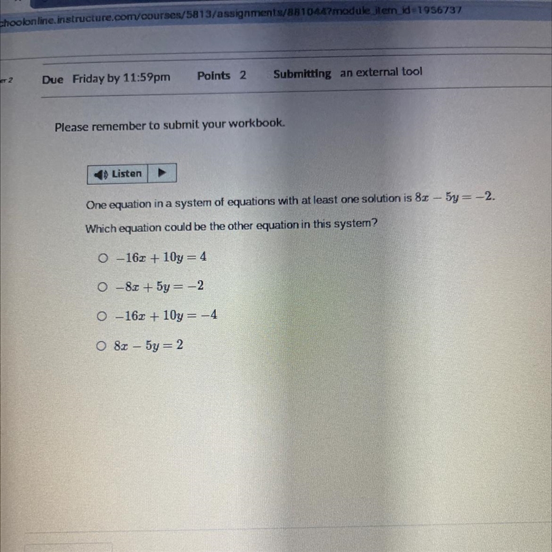 Which equation could be the other equation in this system ?-example-1