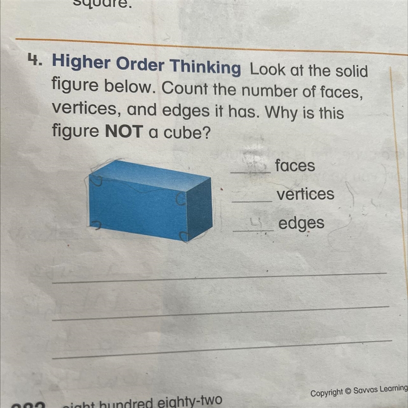 Look at the solid figure below. Count the number of faces, vertices, and edges it-example-1