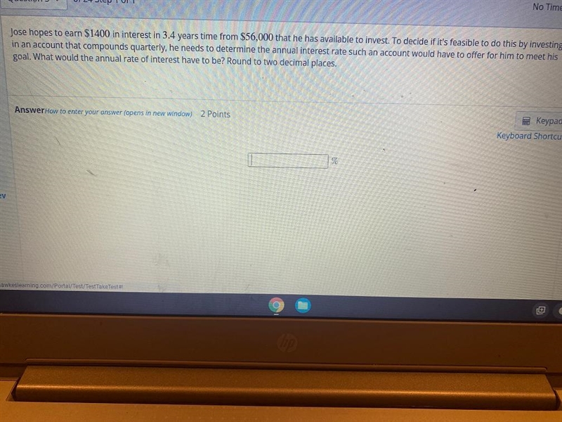 Jose hopes to earn $1400 in interest in 3.4 years times from $56,000-example-1