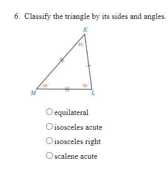 Classify the triangle by its sides and angles.-example-1